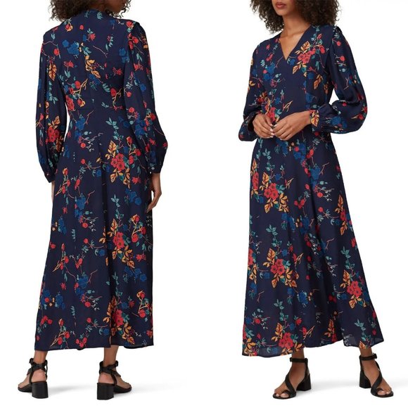 Sea New York Dresses & Skirts - SEA New York Mari Floral Midi Dress Navy Blue V-Neck Long Sleeve Size 6 H12689